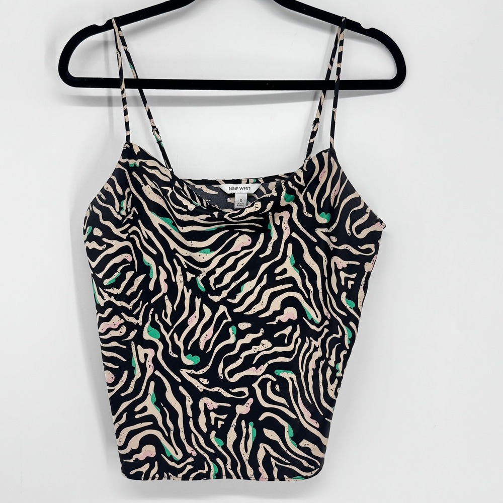 Nine West Camisole Women Small Black Zebra Print Cowl Neck Adjustable Straps Top